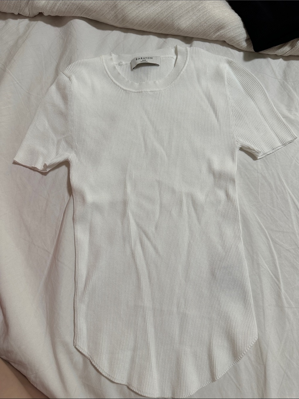 Aritzia White Ribbed Short Sleeve Crew Tee